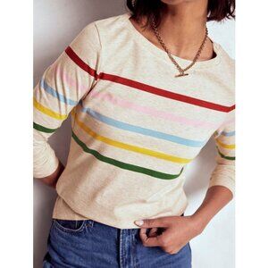 NWT BODEN Womens' Oatmeal Marl Multicolor Stripe Olivia Long Sleeve Breton Sz 6